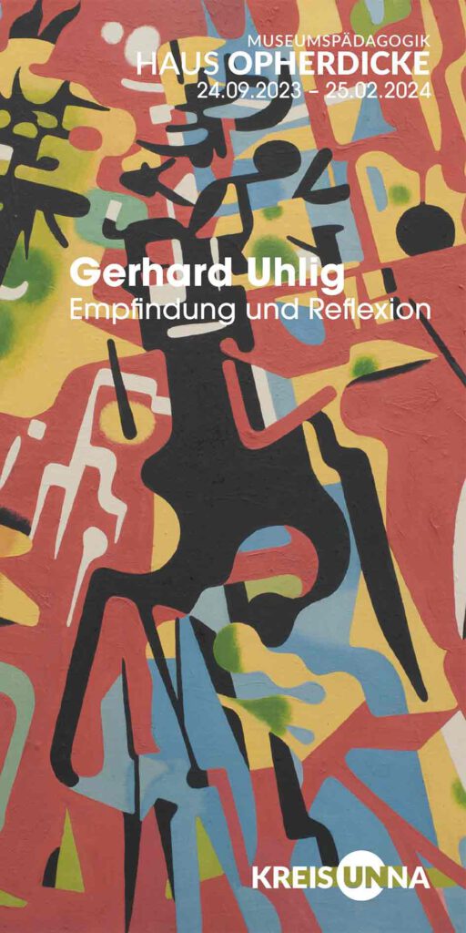 Flyer zu Sonderveranstaltungen der Ausstellung 'Gerhard Uhlig, Empfindung und Reflexion' des Museums Haus Opherdicke, Unna, vom 24.09.2023 bis zum 25.02.2024. Copyright.